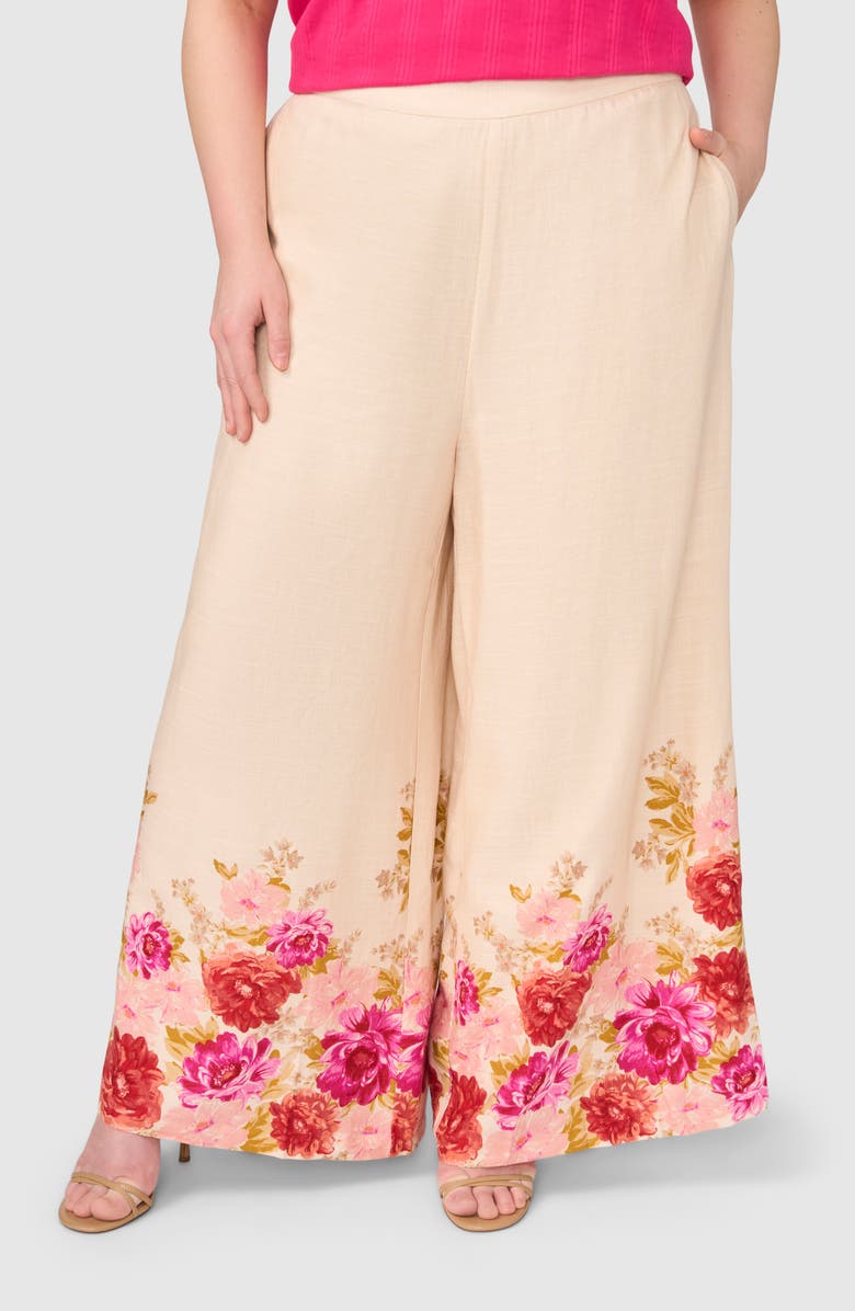 Halogen<sup>®</sup> Floral Print Wide Leg Pants, Main, color, Buttercream