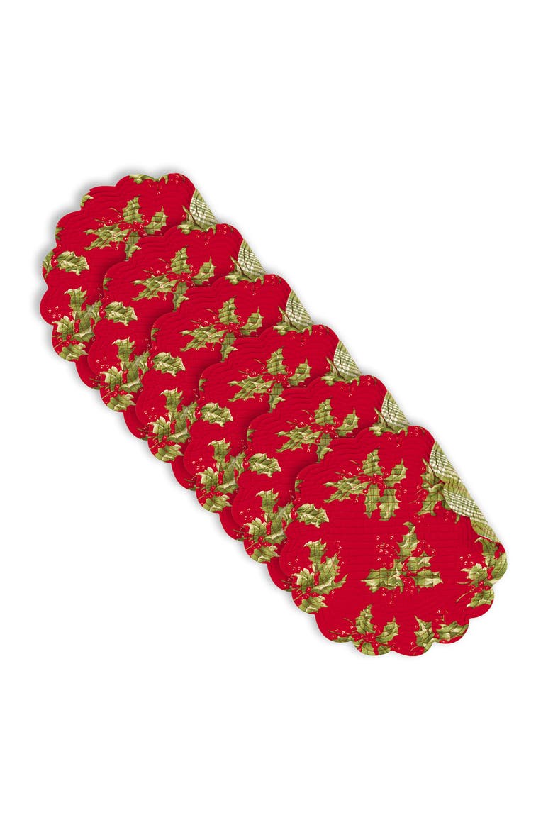 Holly Round Placemat Set of 6, Alternate, color, Red