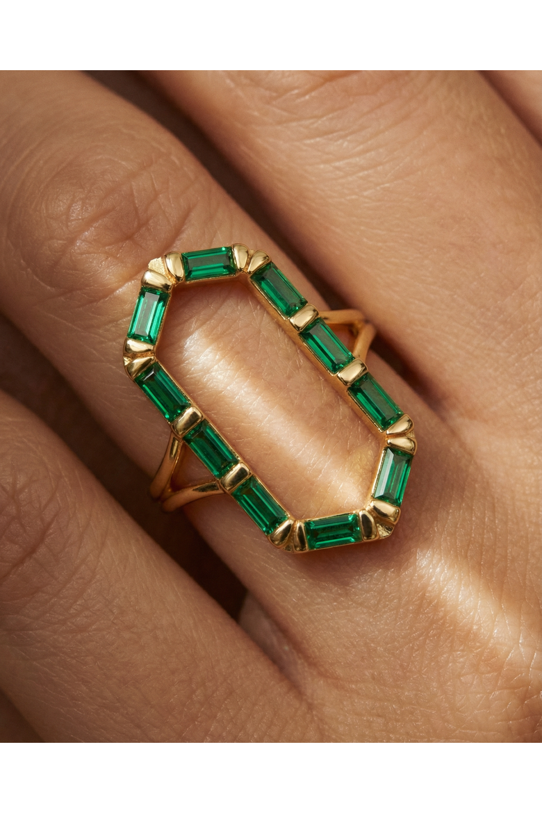 The James Ring, Alternate, color, Gold/Emerald CZ