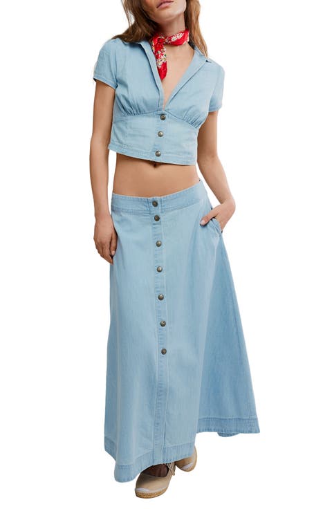 Easy Does It Crop Cotton Button-Up Top & Maxi Skirt Set