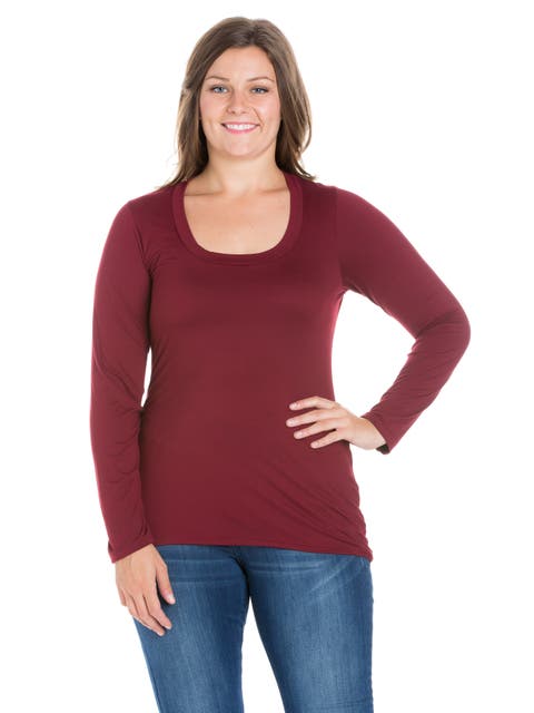Plus Size Solid Long Sleeve Scoop Neck  Womens Tee