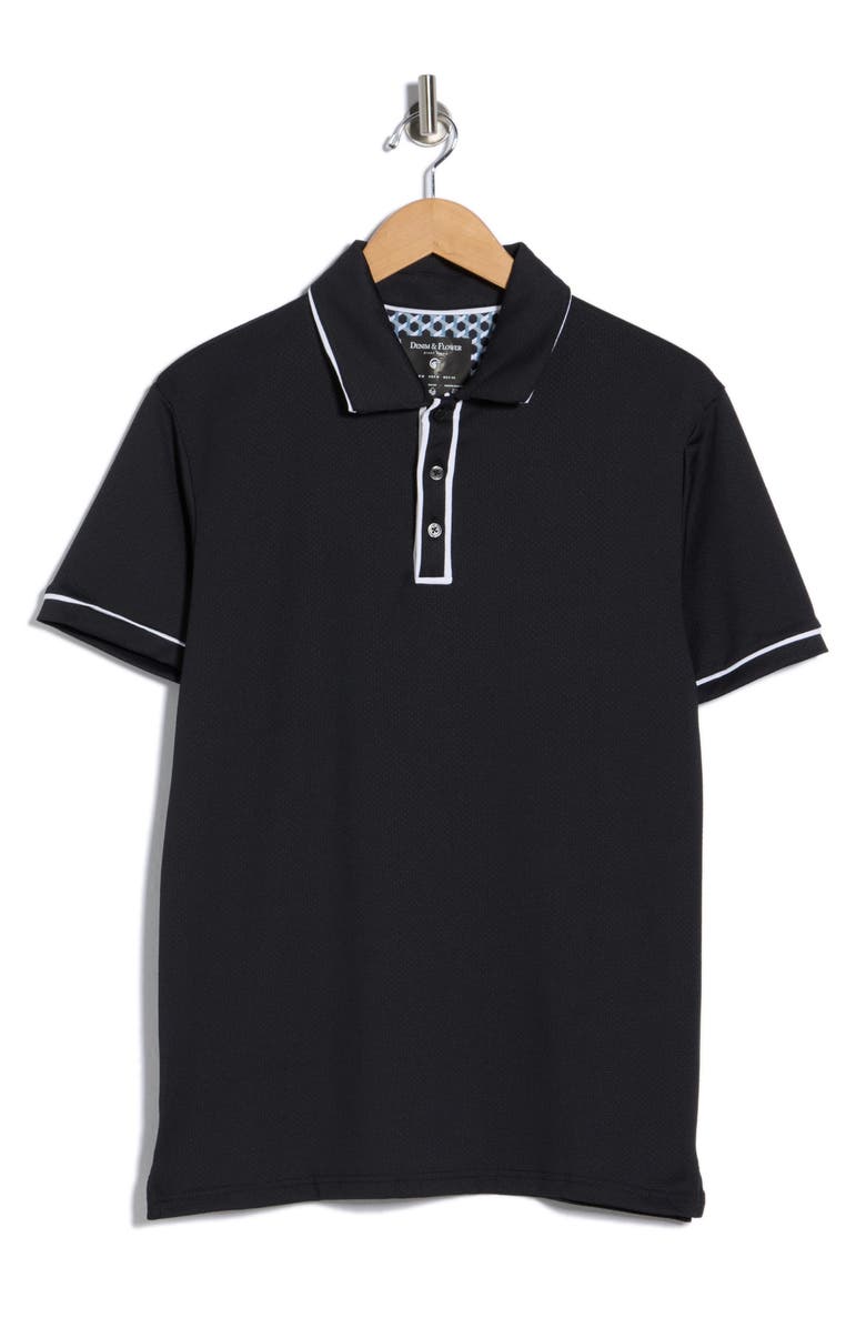 DENIM AND FLOWER Tipped Short Sleeve Polo, Main, color, Black