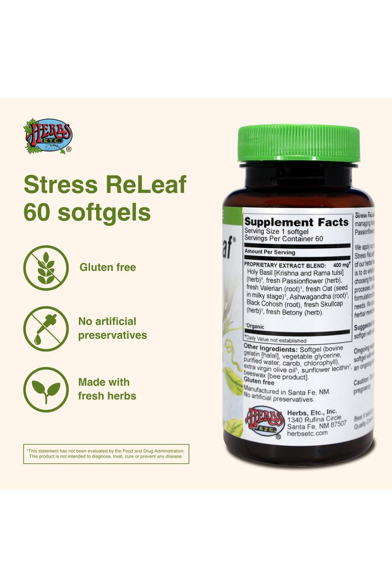 Stress ReLeaf Herbal Relaxation Supplement, 60 Softgels, Alternate, color, No Color