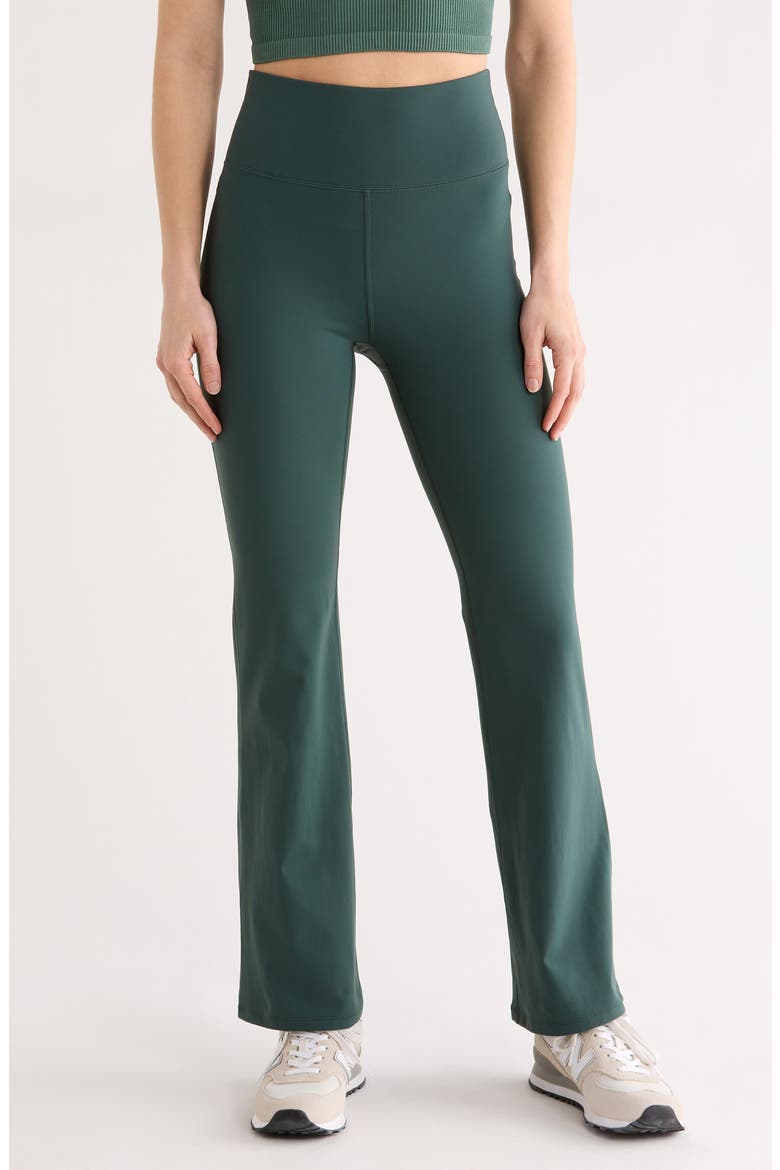 Perform High Waist Flare Leggings, Main, color, GREEN TIMBER