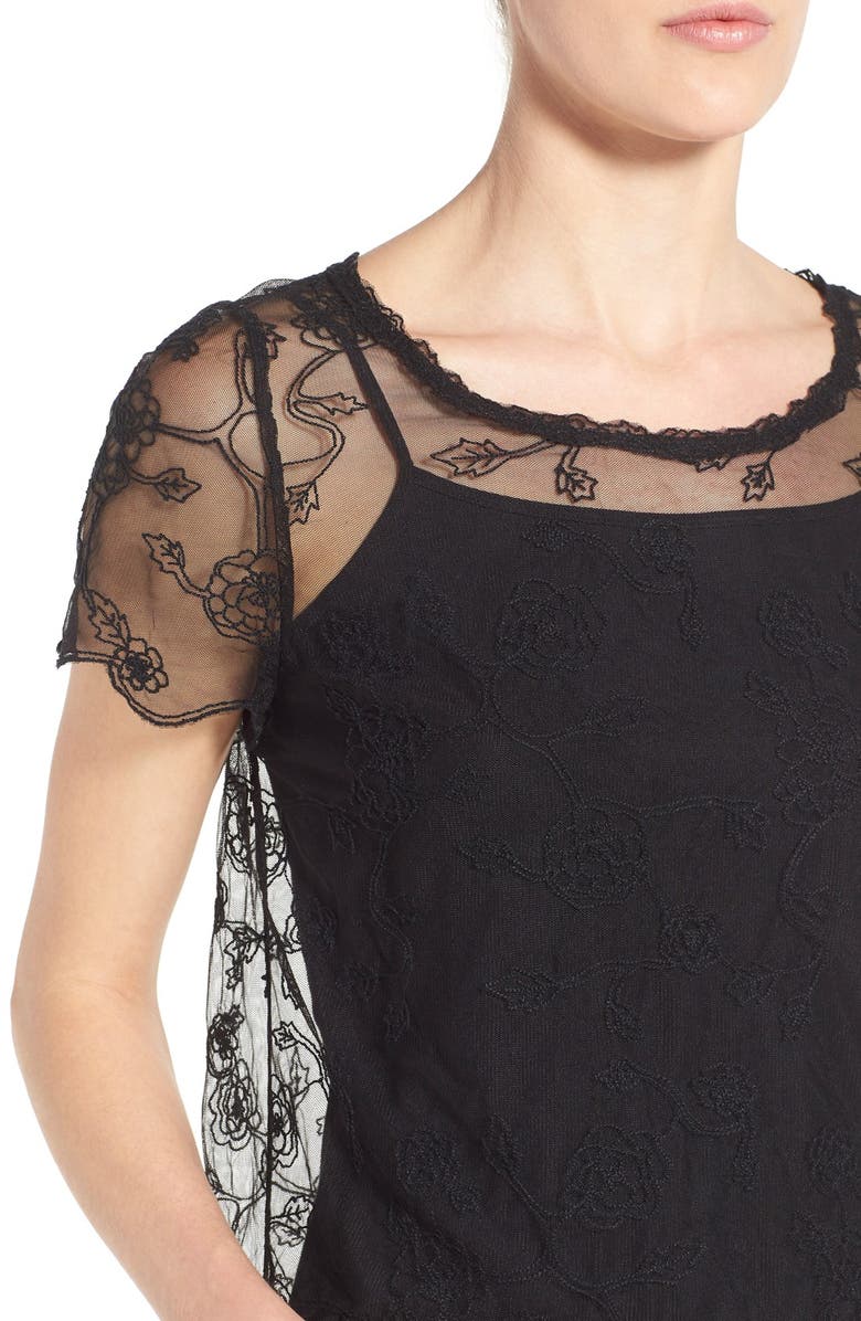 Hinge Embroidered Sheer Mesh Top, Alternate, color,