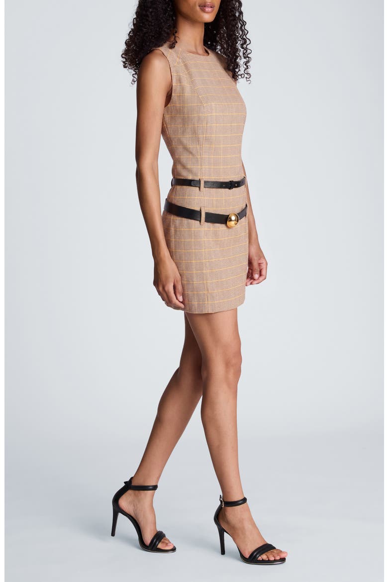 Check Print Sleeveless Double Belted Minidress, Alternate, color, MAPLE MULTI