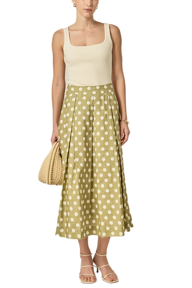 Polka Dot A-Line Linen Skirt, Alternate, color, OLIVE GREEN