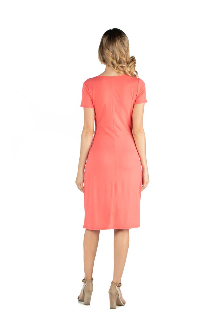 Maternity Faux Wrapover Dress with Cap Sleeves, Alternate, color, Coral