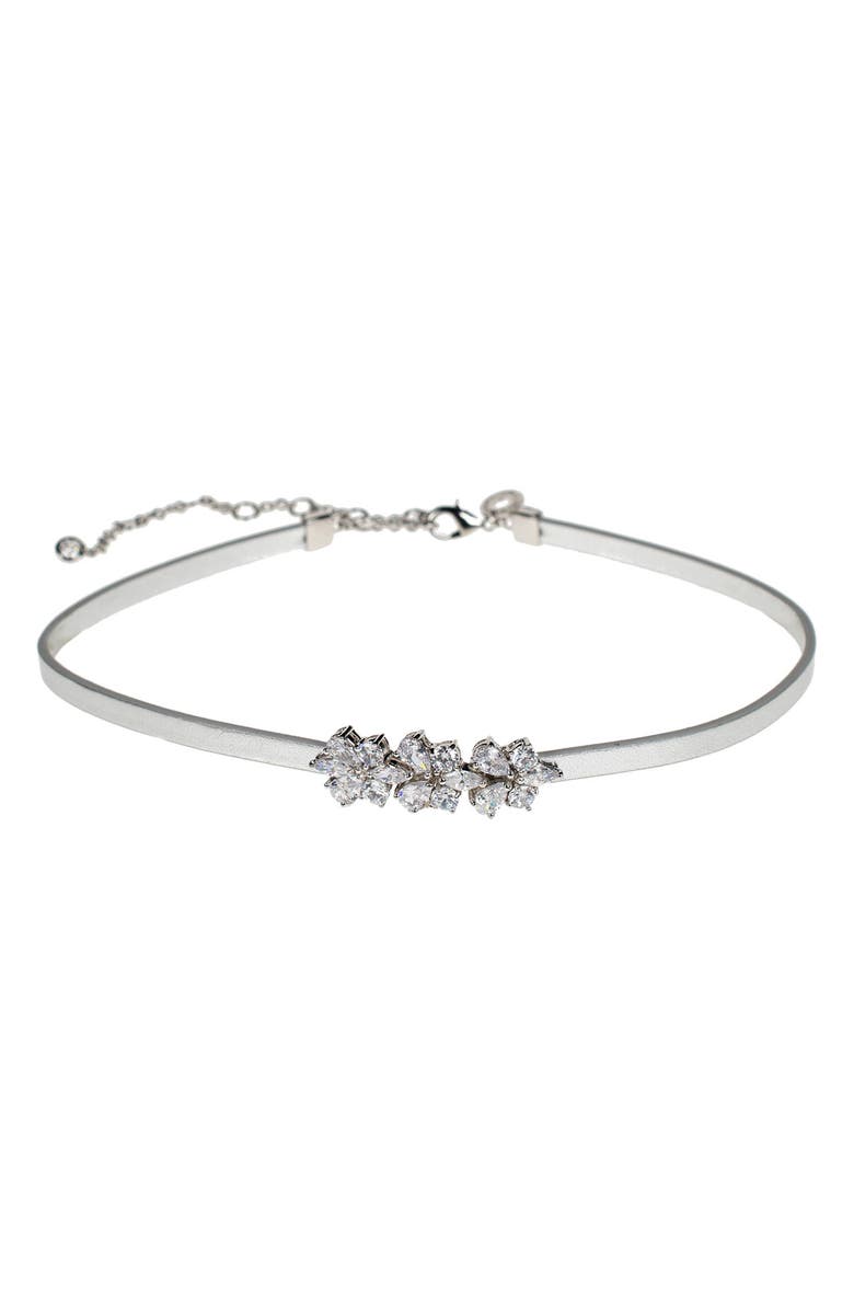 CZ by Kenneth Jay Lane Marquise & Pear CZ Cluster Choker Necklace, Main, color, Silver