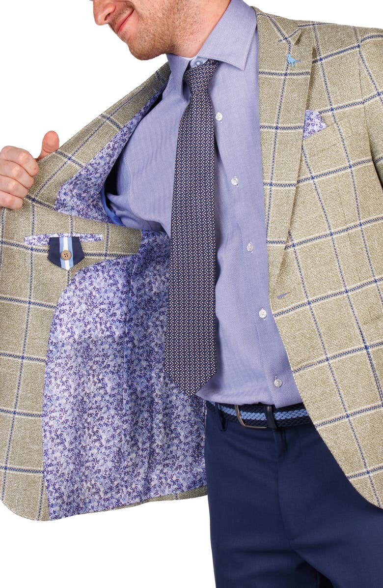 TailorByrd Textured Yarn Dyed Windowpane Sport Coat, Alternate, color, Olive