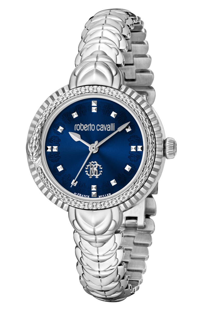 Roberto Cavalli by Franck Muller Crystal Swiss Quartz Bracelet Watch, 32mm, Main, color, Silver