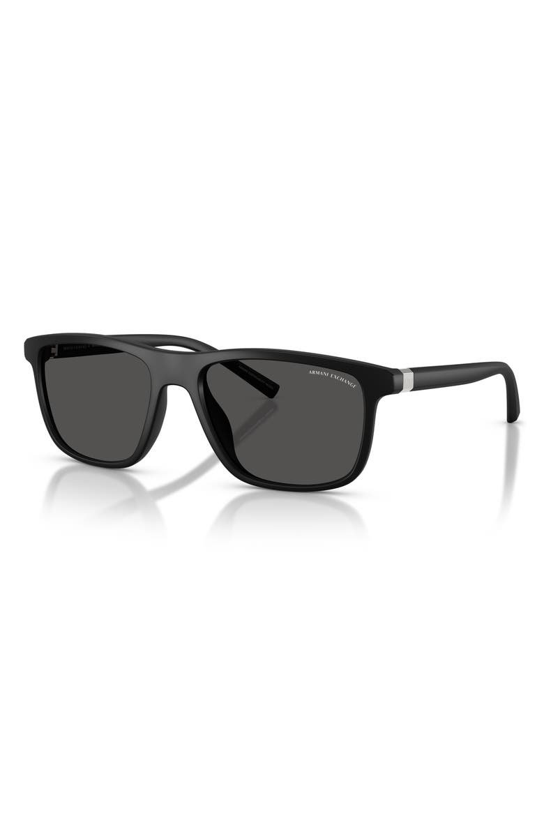 Armani Exchange 56mm Pillow Sunglasses, Alternate, color, Matte Black / Dark Grey
