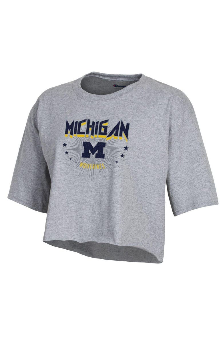 Champion Women's Champion Heather Gray Michigan Wolverines Boyfriend Cropped T-Shirt, Alternate, color, Heather Gray