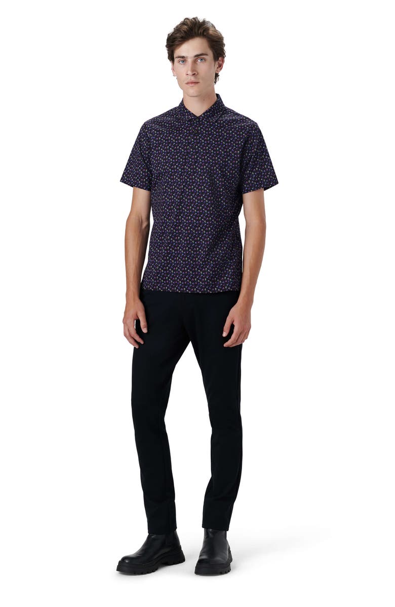 Bugatchi OoohCotton<sup>®</sup> Skull Print Short Sleeve Polo, Alternate, color, Black