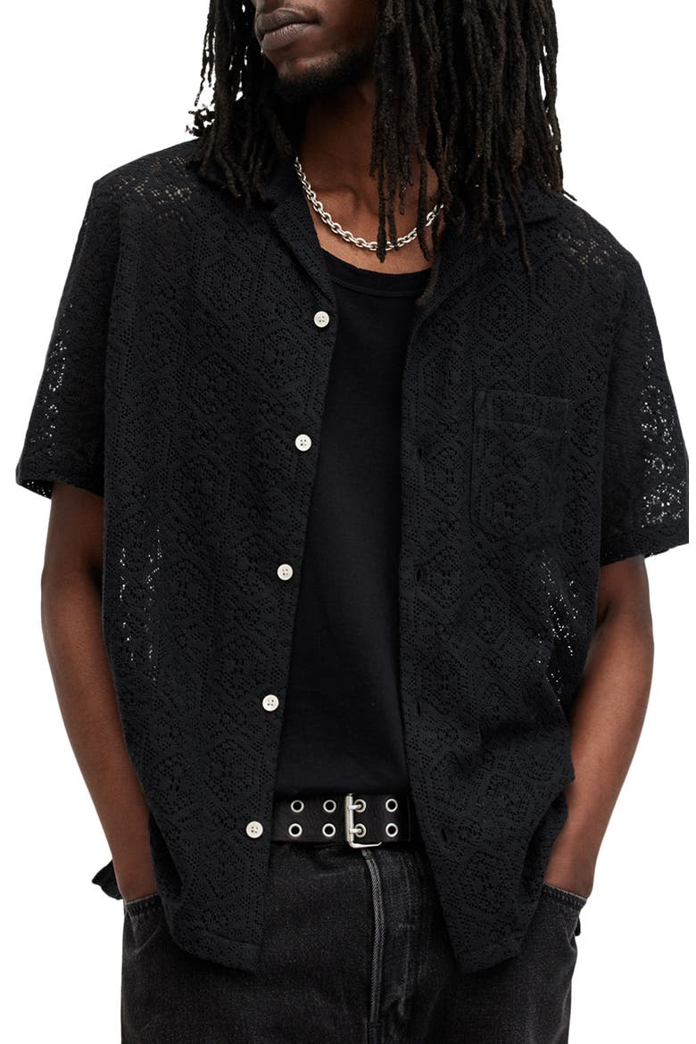 Harden Lace Camp Shirt, Main, color, JET BLACK