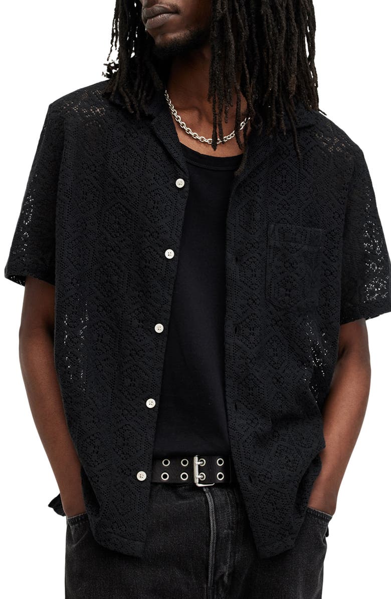 AllSaints Harden Lace Camp Shirt, Main, color, 