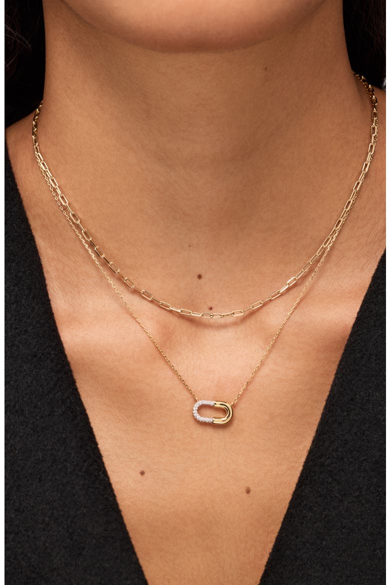 Black Mini Micropavé Necklace, Alternate, color, GOLD / SILVER / CLEAR