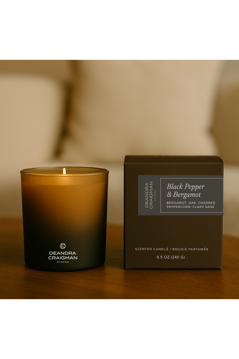 Black Pepper & Bergamot Candle & Playlist, Alternate, color, Brown