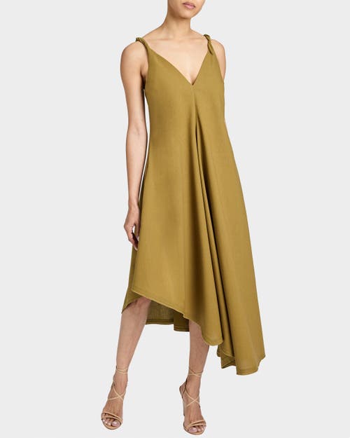 Santorelli Kourt Asymmetric Sleeveless Linen Blend Midi Billow Dress