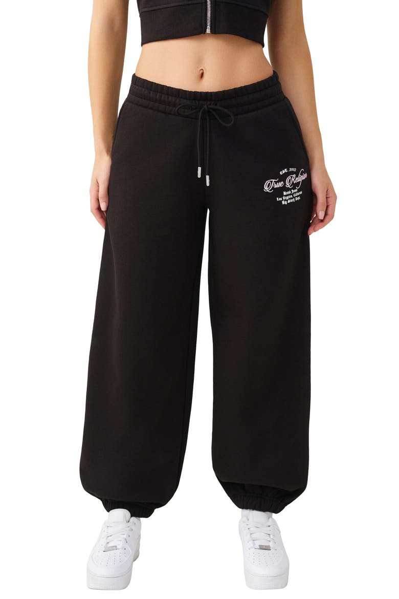 Crystal Embellished Baggy Joggers, Main, color, JET BLACK