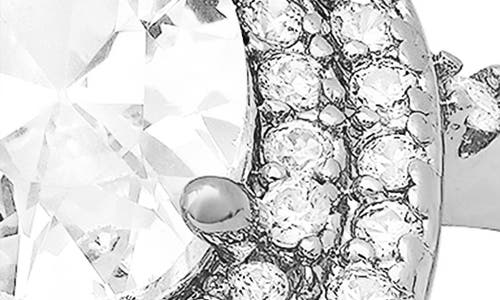 Hmy Jewelry 18k White Gold Plated Oval Simulated Diamond Double Halo Ring In Silver