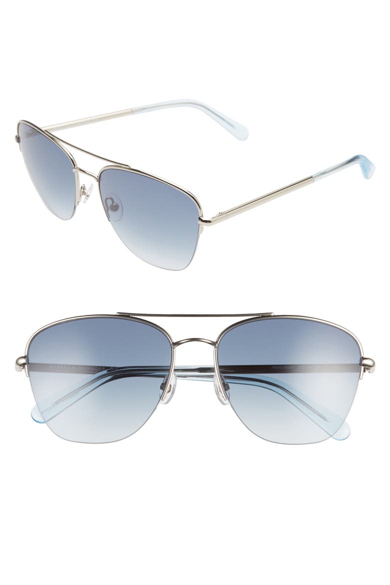 Indio2 57mm Aviator Sunglasses, Main, color, PALLADIUM/ DARK BLUE GRAD