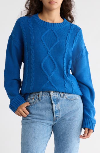 Abound Oversize Cable Stitch Sweater In Blue