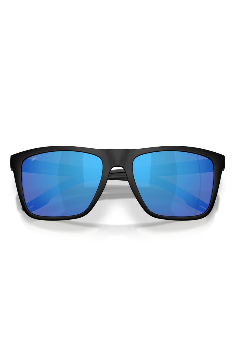 Costa Del Mar Mainsail XL 59mm Mirrored Polarized Square Sunglasses, Alternate, color, Matte Black / Blue Mirror 580G