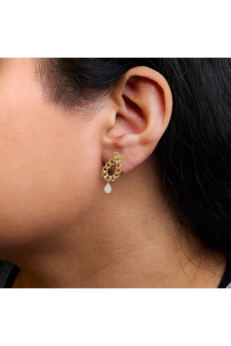 14K Yellow Gold Plated Silver 1/10 Cttw Diamond Chain Link Teardrop Earrings, Alternate, color, Yellow