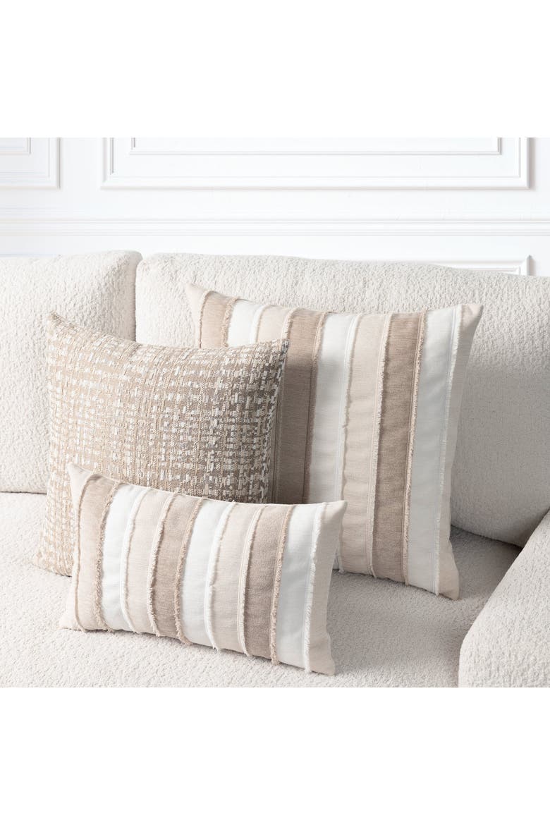 Vista Multi colored Velvet embroidered paneled Indoor & Outdoor Woven Accent Pillow, Alternate, color, Sandstone