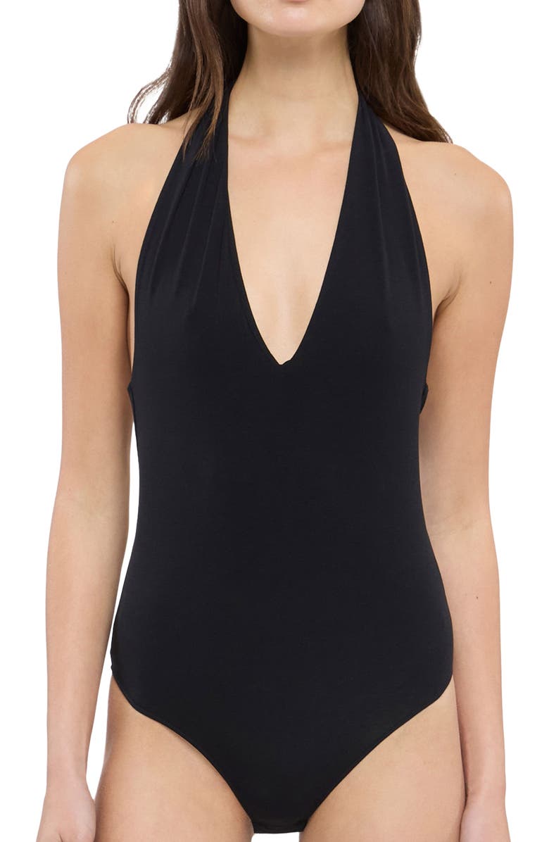 Another Tomorrow Halter Bodysuit, Alternate, color, Black