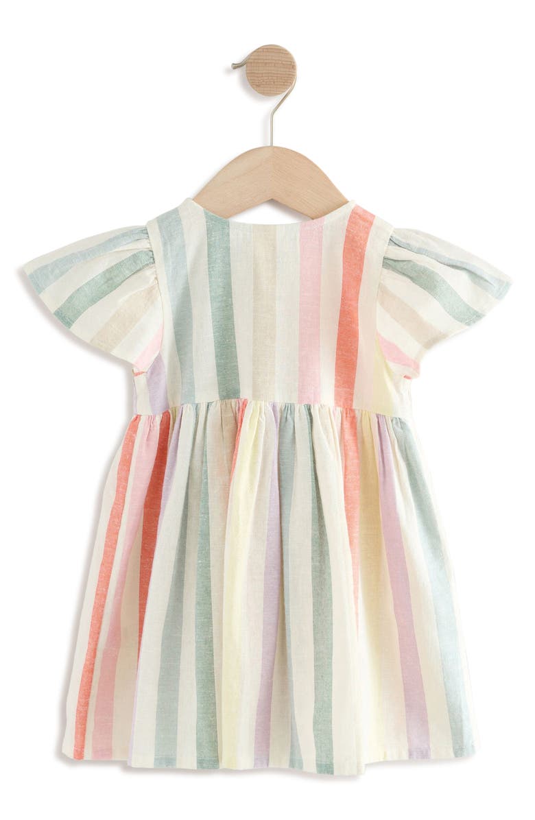 Kids' Rainbow Stripe Flutter Sleeve Cotton & Linen Dress