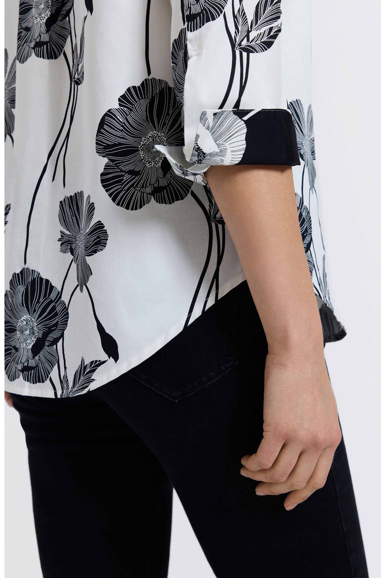 Marina Poppy Print Cotton Button-Up Shirt, Alternate, color, WHITE/ BLACK