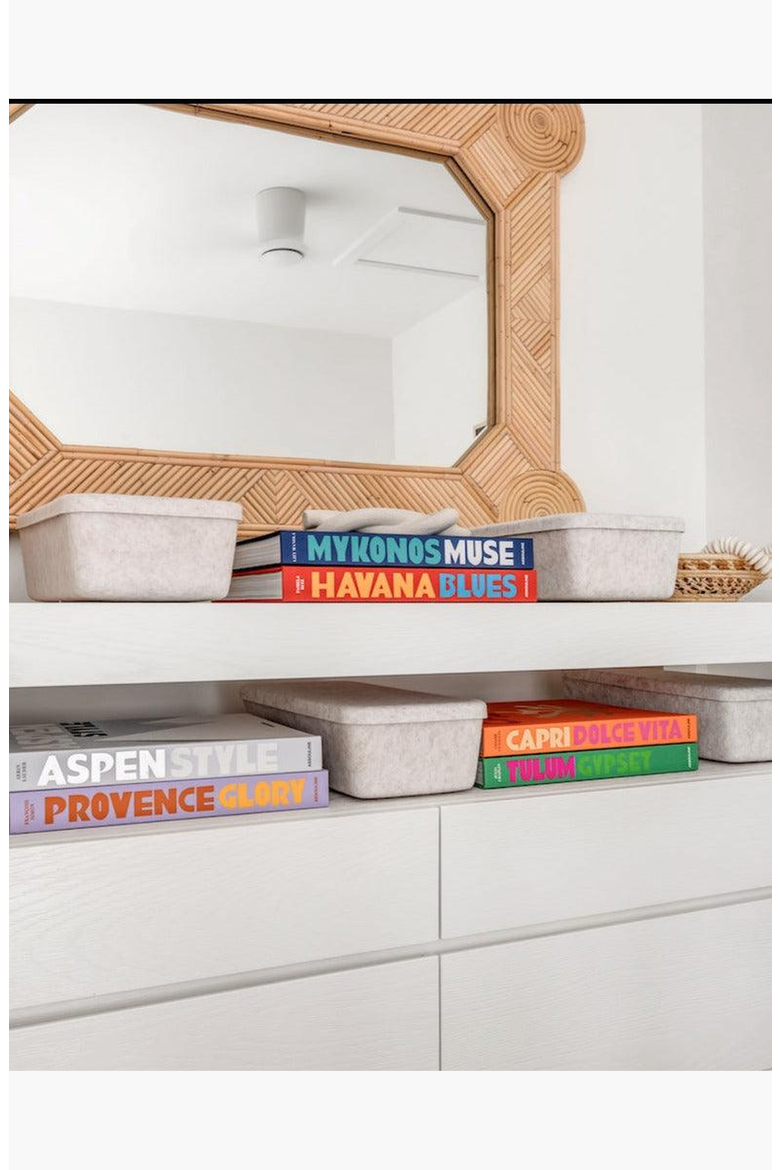The Sculpted Bin - Long with Lid, Alternate, color, Stone - Set of 3