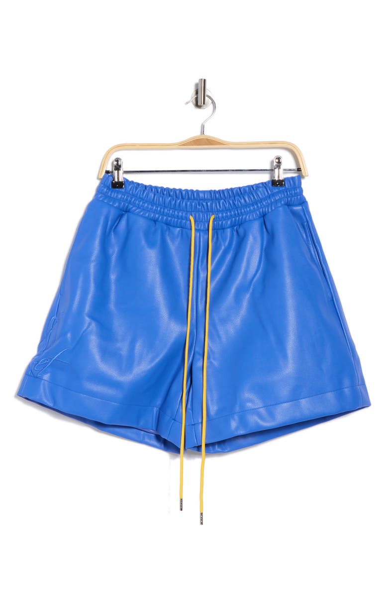 DIET STARTS MONDAY Script Faux Leather Drawstring Shorts, Alternate, color,