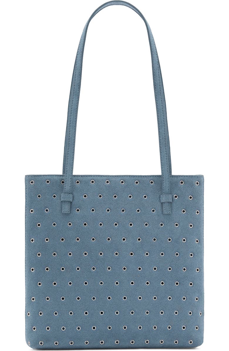 MANGO Die-Cut Leather Shopper Bag, Main, color, Blue