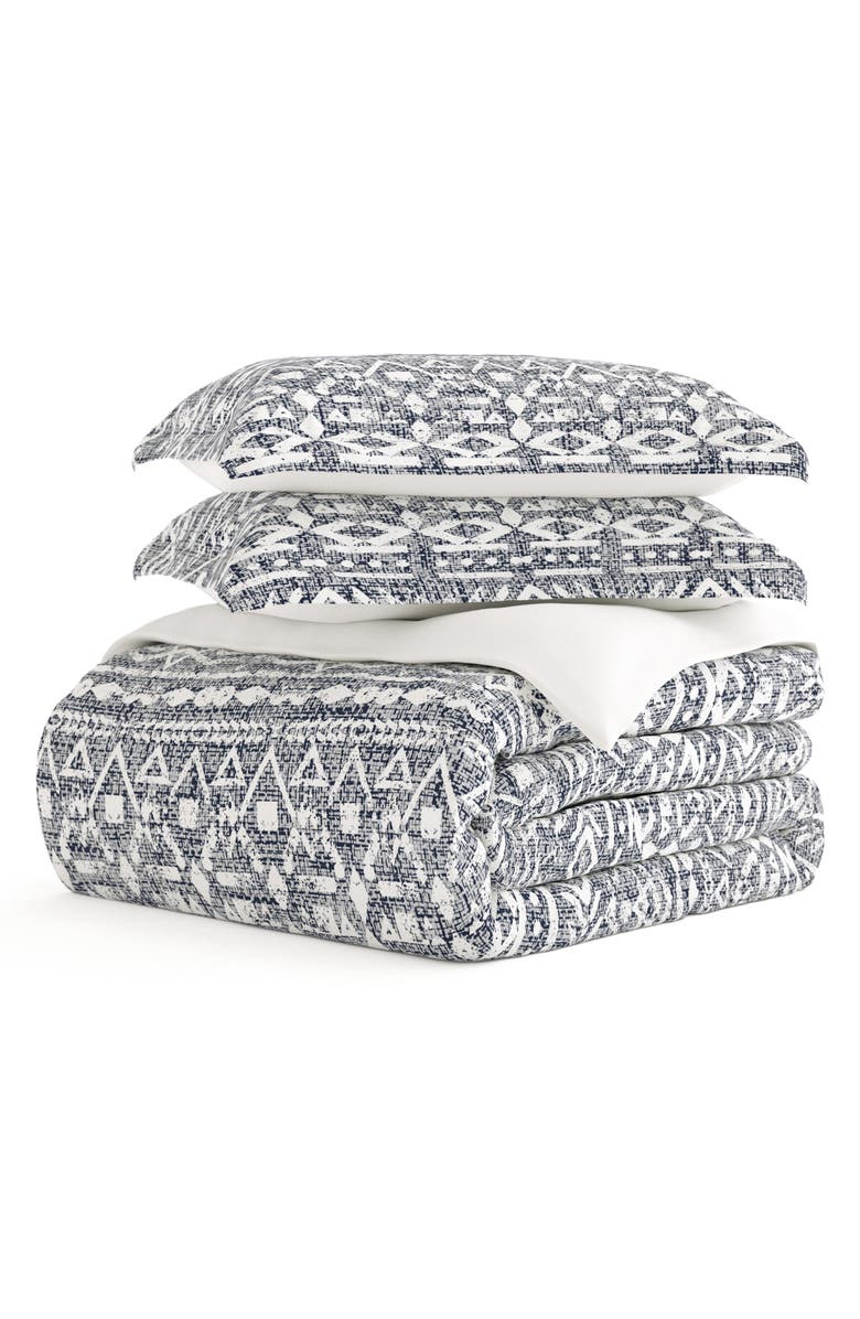 HOMESPUN Premium Ultra Soft Modern Rustic Pattern 3-Piece Reversible Duvet Cover Set, Main, color, Navy