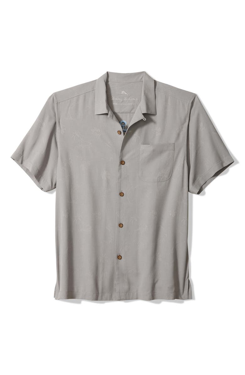 Tommy Bahama Anchor Management Embroidered Silk Jacquard Camp Shirt, Main, color, Ultimate Gray