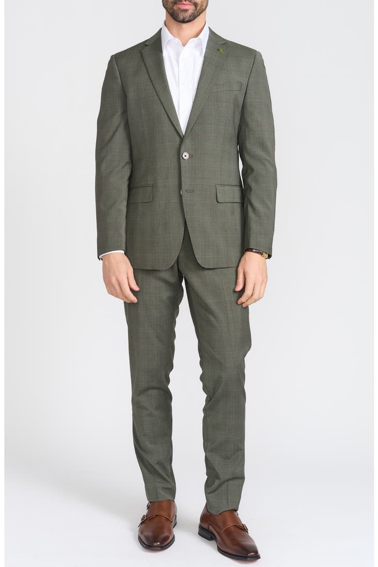 Olive Windowpane Plaid Wool Blend Suit, Main, color, OLIVE