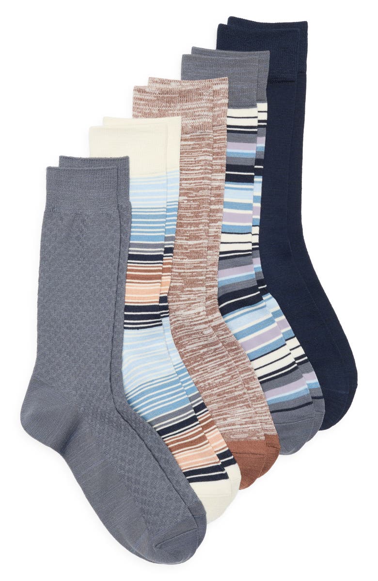 NORDSTROM RACK 5-Pack Assorted Ultrasoft Feeder Stripe Crew Socks, Main, color, Blue Rust Feeder Stripe