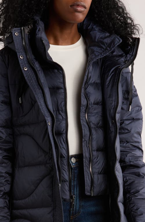 Vince Camuto Belted Maxi Puffer Jacket In Blue