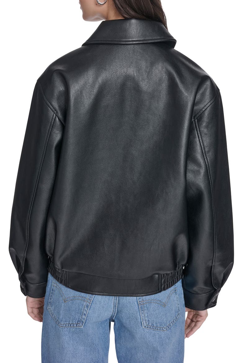 Relaxed Faux Leather Bomber Jacket, Alternate, color, BLACK