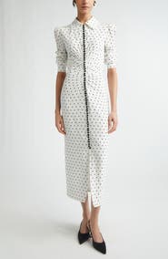 Carolina Herrera Polka Dot Fitted Ruched Silk Crêpe de Chine Shirtdress