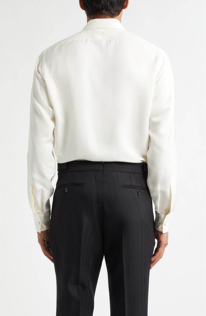 TOM FORD Classic Fit Enzymed Fluid Silk Twill Button-Up Shirt, Alternate, color, Chalk