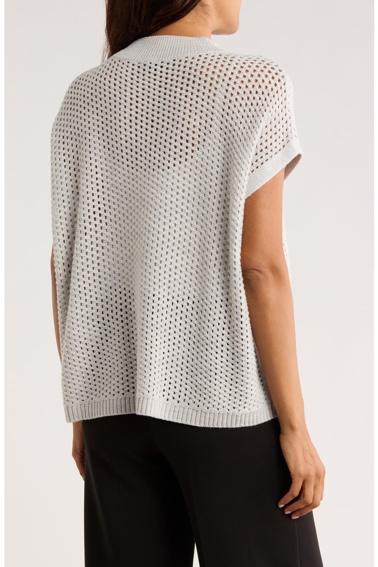 Open Stitch Mock Neck Short Sleeve Wool Sweater, Alternate, color, SEA SALT