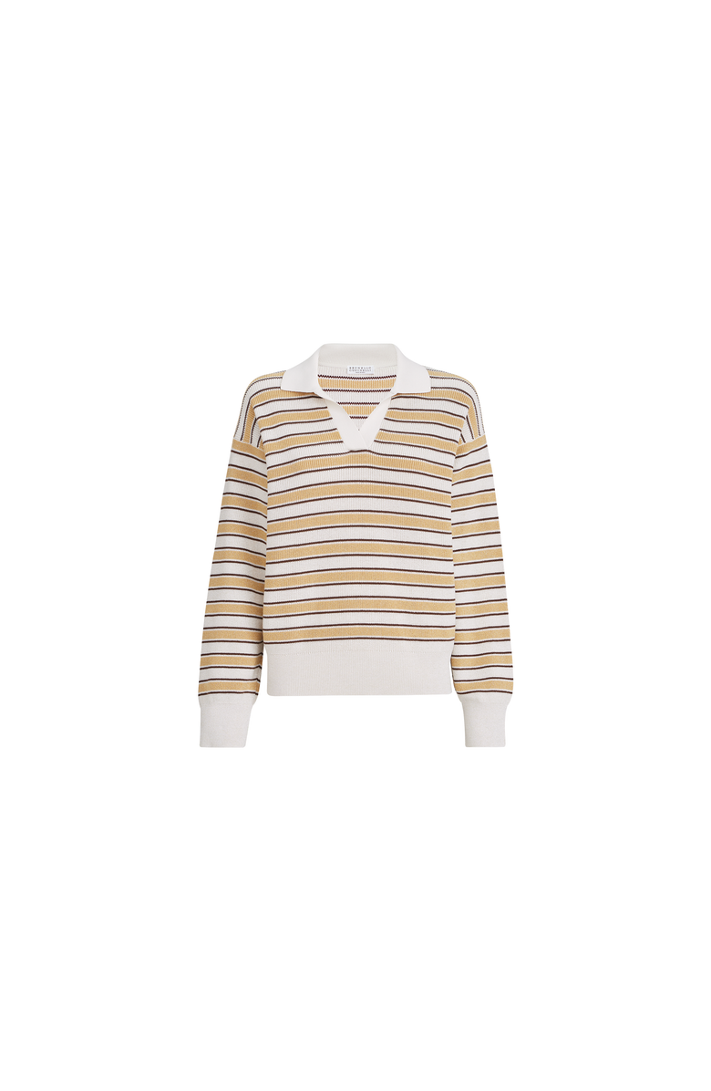Brunello Cucinelli Knit polo with sparkling stripes, Alternate, color, Yellow