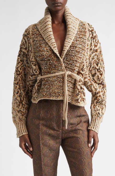 Tekla Jacquard Wool Blend Wrap Cardigan
