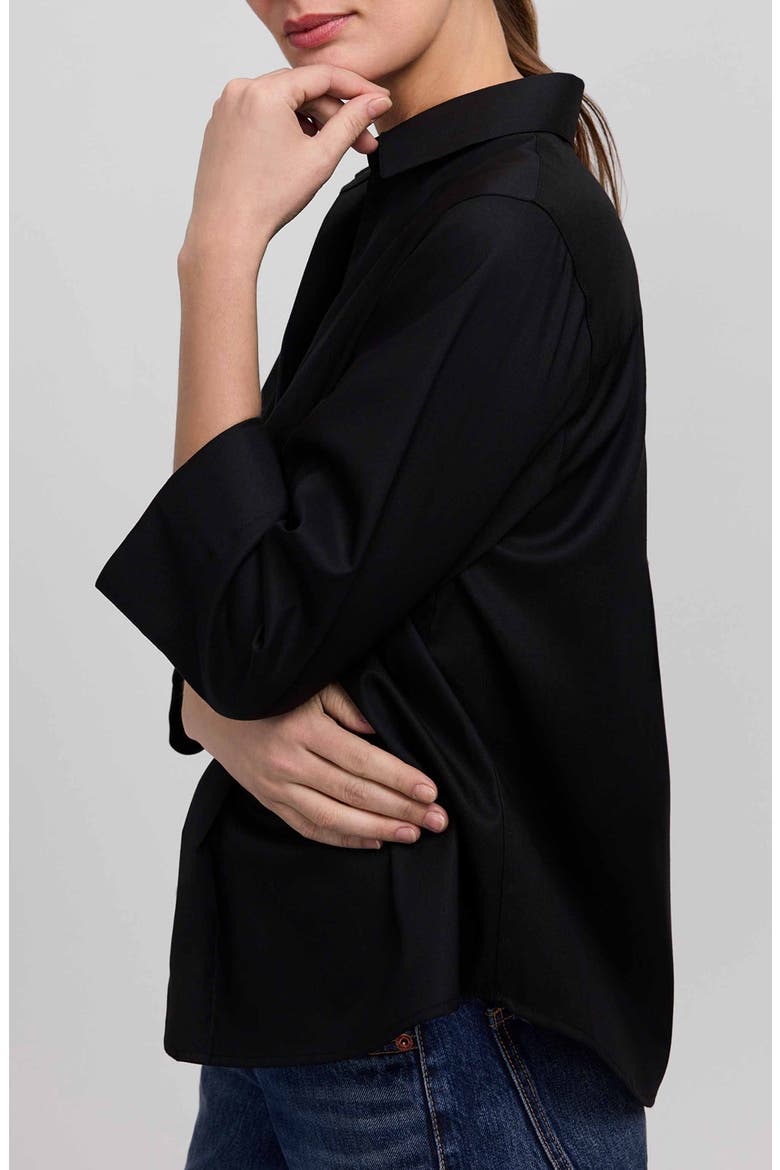 Cleo 34 Pleated Cotton Blend Shirt, Alternate, color, BLACK