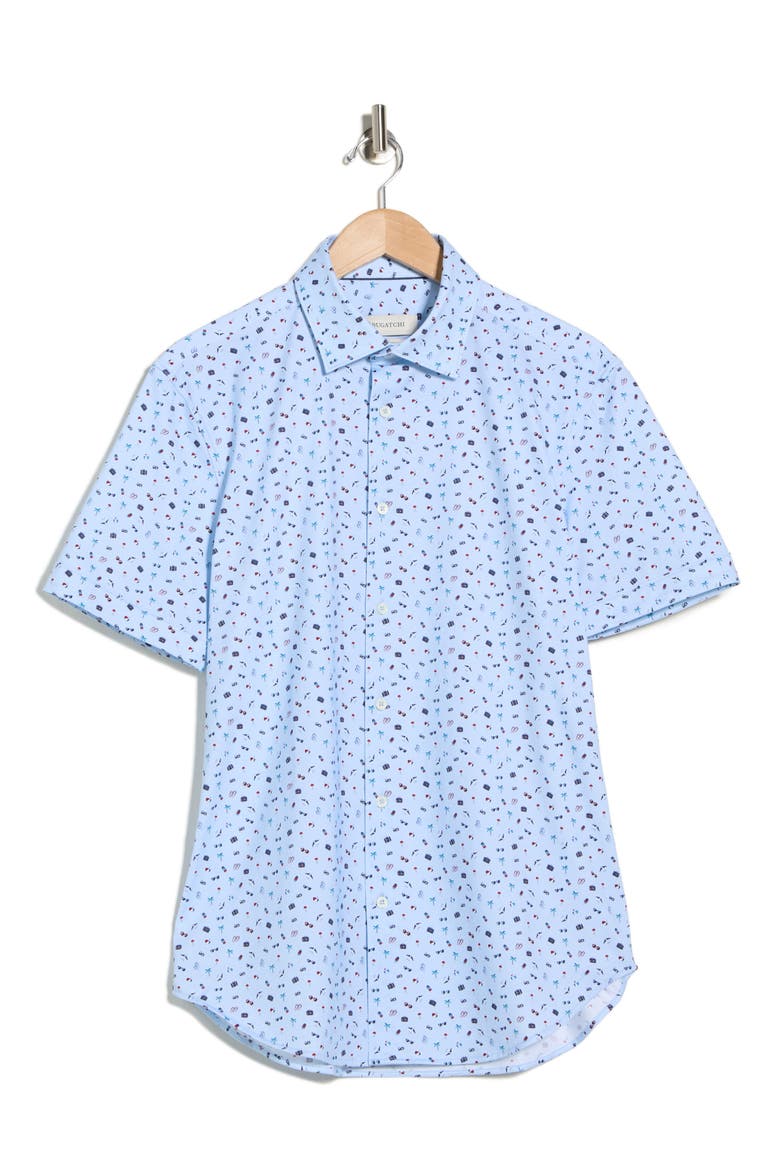 Print Short Sleeve Button-Up Shirt, Alternate, color, AIR BLUE