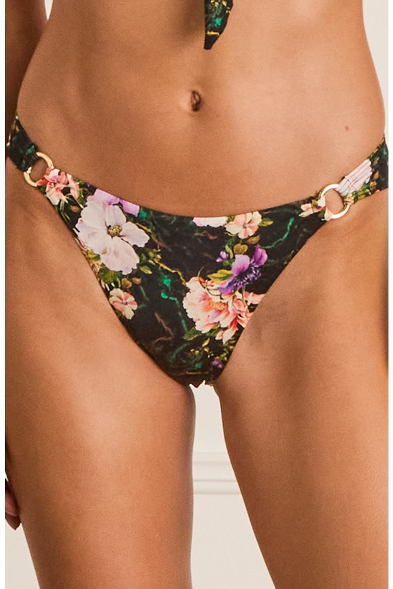 Ring Front Alexis Cheeky Pant Bikini Bottom, Alternate, color, Black Floral Print